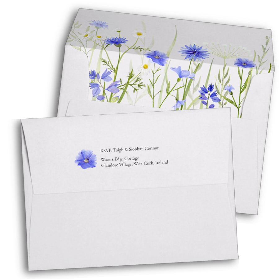Blue wildflower wedding envelope