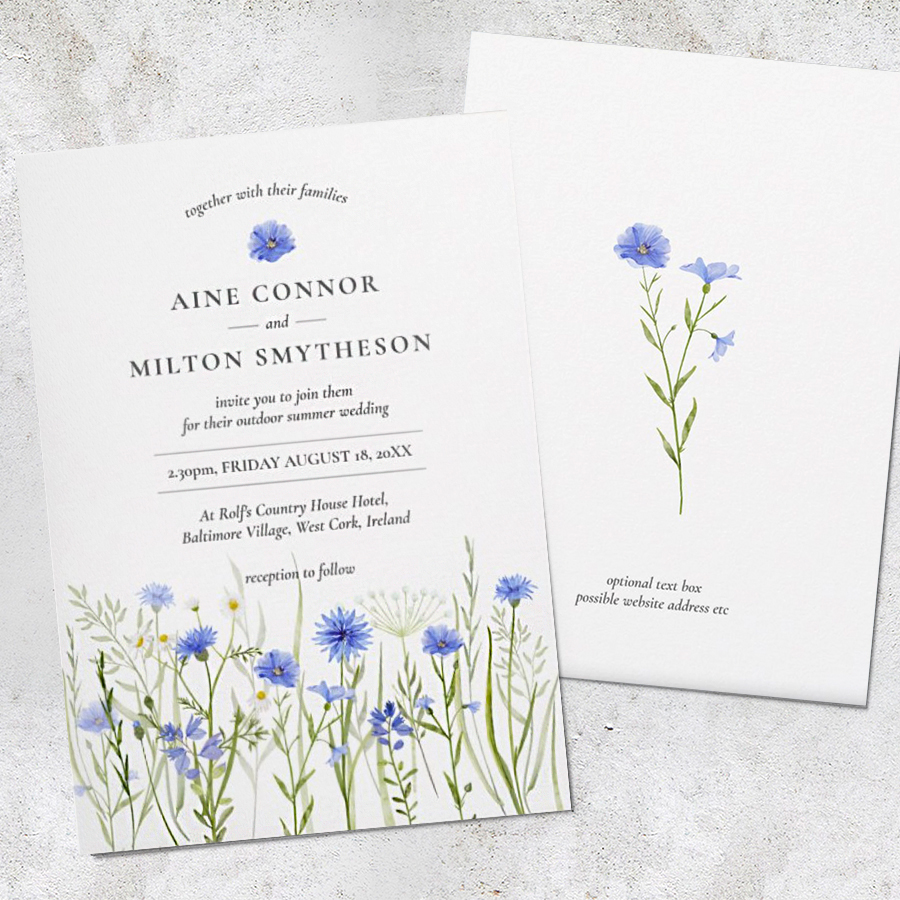 Blue wildflower wedding invitation