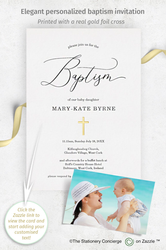 Customised Babtism Invitation With Real Gold Foil Cross