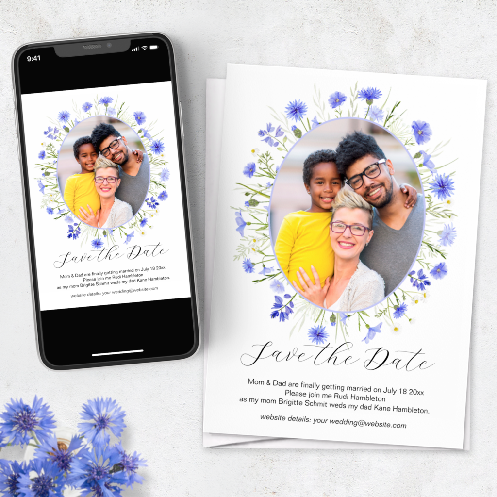 blue wildflower save the date