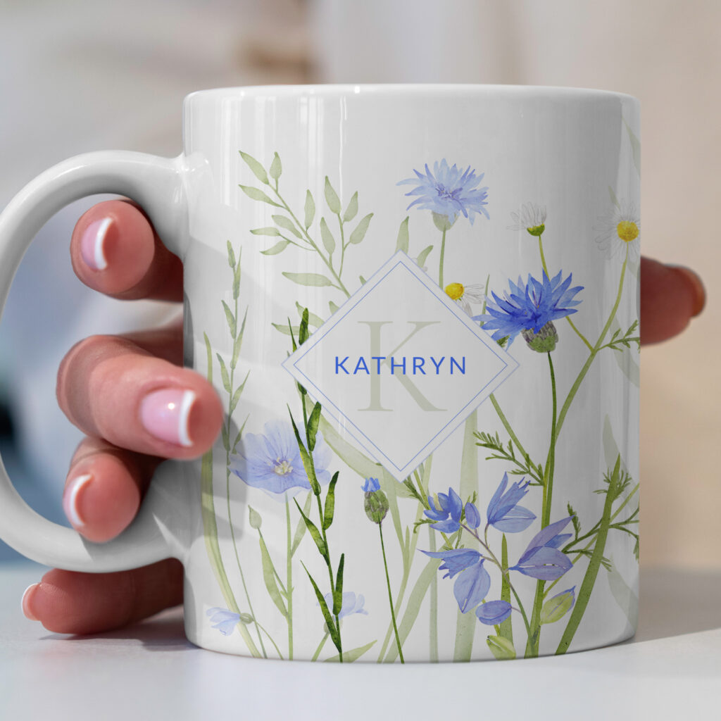 blue floral wild meadow mug