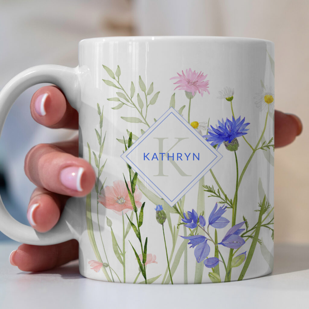 multi colored meadow flower mug